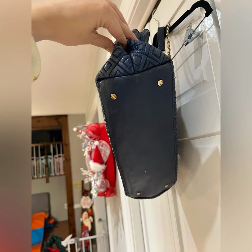 Tory Burch Navy Marion Quilted Tote Chain Shoulder Bag